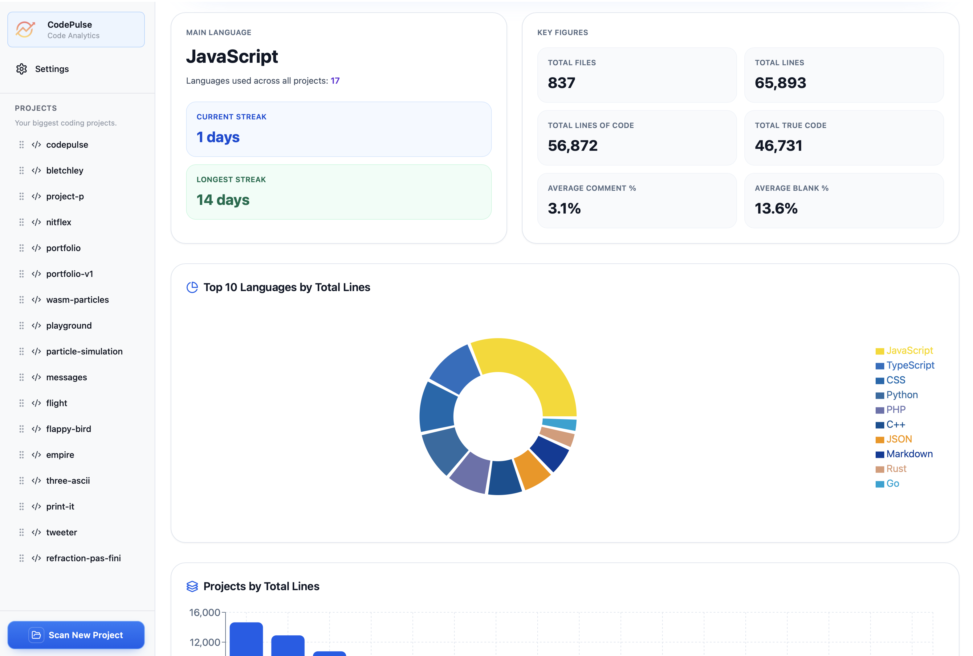 CodePulse Home dashboard screenshot